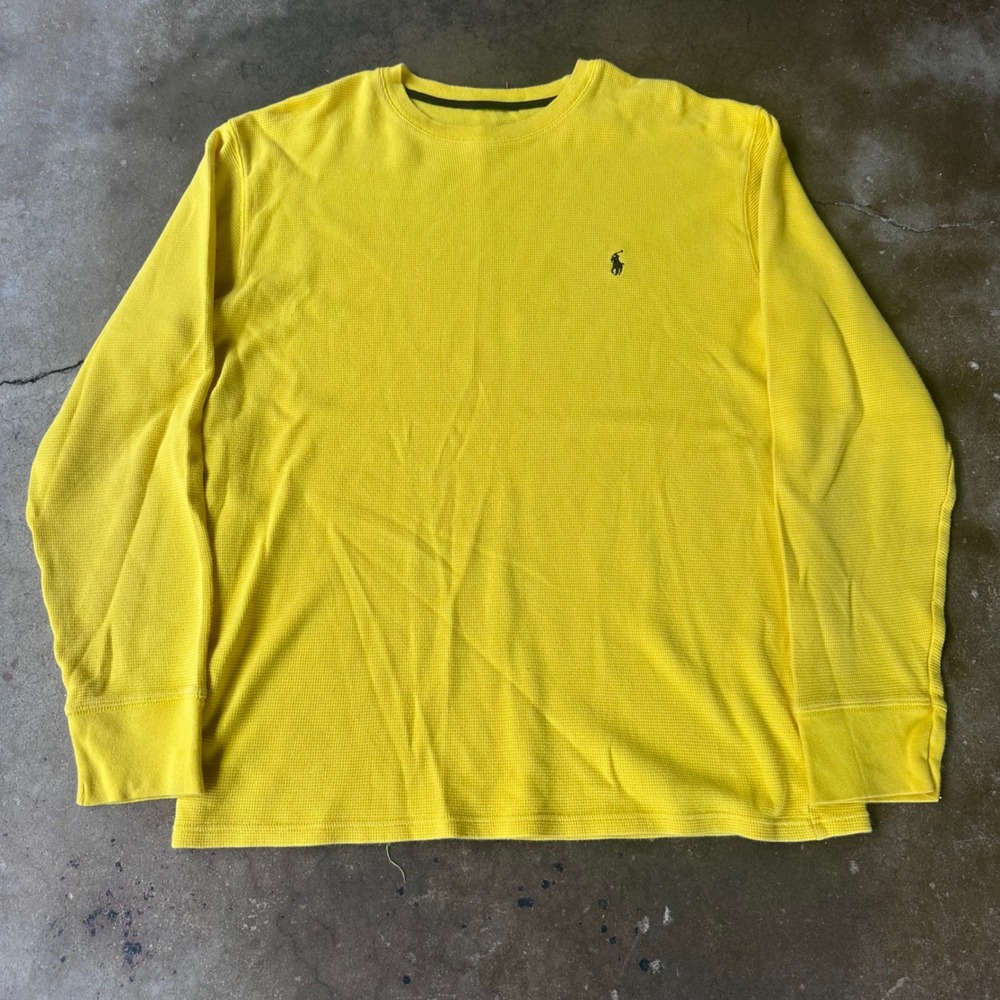 Polo Ralph Lauren Thermal Shirt Mens L Yellow Excellent Waffle Knit Long Sleeve